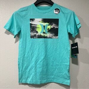 NWT Hurley Youth Boy’s Sunset Palm Tree Color Shift Teal T-Shirt Tee Size XL New
